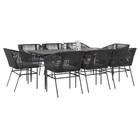 Set de comedor jardín 9 piezas cojines ratán polivinílico negro en Conjuntos de jardín | Comprar online en Foru.es