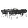 Set de comedor jardín 9 piezas cojines ratán polivinílico negro en Conjuntos de jardín | Comprar online en Foru.es
