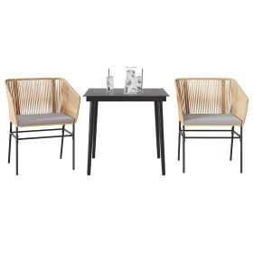 Juego de comedor jardín 3 piezas cojines ratán sintético marrón en Conjuntos de jardín | Comprar online en Foru.es