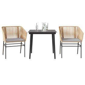 Juego de comedor jardín 3 piezas cojines ratán sintético marrón en Conjuntos de jardín | Comprar online en Foru.es