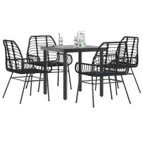 Juego de comedor jardín 5 piezas ratán sintético vidrio negro en Conjuntos de jardín | Comprar online en Foru.es