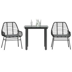 Set comedor jardín 3 pzas cojines ratán sintético vidrio negro en Conjuntos de jardín | Comprar online en Foru.es