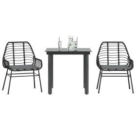 Set comedor jardín 3 pzas cojines ratán sintético vidrio negro en Conjuntos de jardín | Comprar online en Foru.es