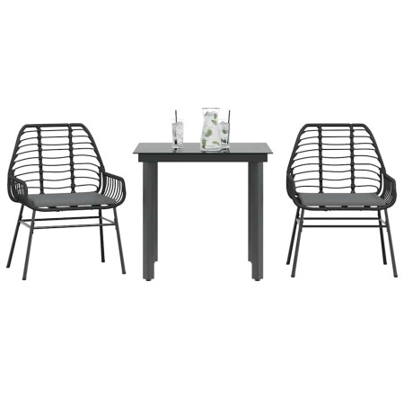 Set comedor jardín 3 pzas cojines ratán sintético vidrio negro en Conjuntos de jardín | Comprar online en Foru.es
