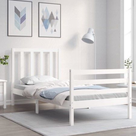 Estructura de cama con cabecero madera maciza blanco 90x200 cm de vidaXL, Camas y somieres - Ref: Foro24-3193777, Precio: 97,...
