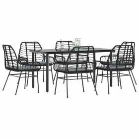 Set de comedor de jardín 7 piezas cojines ratán sintético negro en Conjuntos de jardín | Comprar online en Foru.es