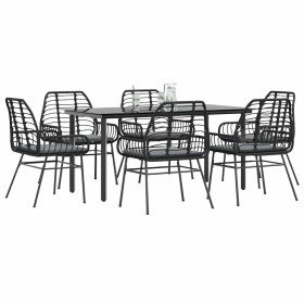 Set de comedor de jardín 7 piezas cojines ratán sintético negro en Conjuntos de jardín | Comprar online en Foru.es