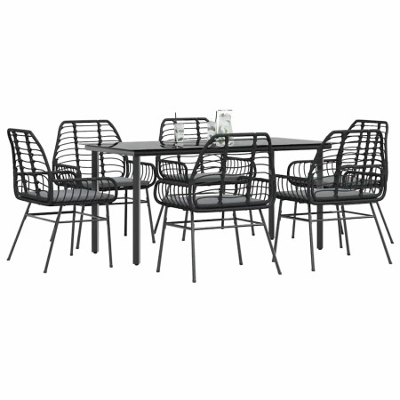 Set de comedor de jardín 7 piezas cojines ratán sintético negro en Conjuntos de jardín | Comprar online en Foru.es