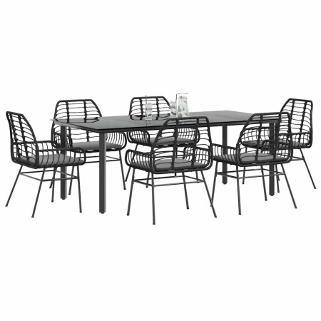 Set de comedor de jardín 7 piezas cojines ratán sintético negro en Conjuntos de jardín | Comprar online en Foru.es
