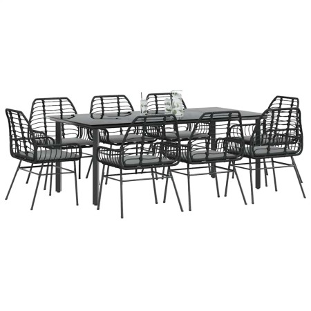 Set de comedor jardín 9 piezas cojines ratán polivinílico negro en Conjuntos de jardín | Comprar online en Foru.es