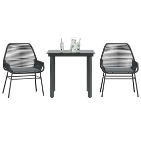 Set comedor jardín 3 pzas cojines ratán sintético vidrio negro en Conjuntos de jardín | Comprar online en Foru.es