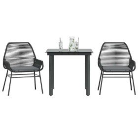 Set comedor jardín 3 pzas cojines ratán sintético vidrio negro en Conjuntos de jardín | Comprar online en Foru.es