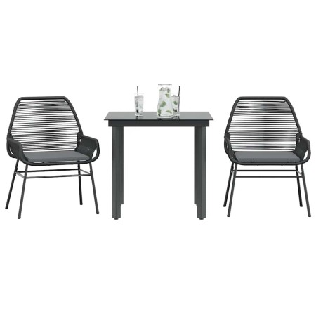 Set comedor jardín 3 pzas cojines ratán sintético vidrio negro en Conjuntos de jardín | Comprar online en Foru.es