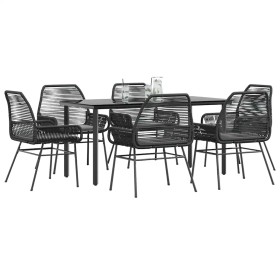 Set de comedor de jardín 7 piezas cojines ratán sintético negro en Conjuntos de jardín | Comprar online en Foru.es