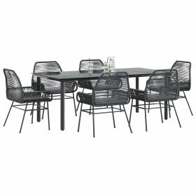 Set de comedor de jardín 7 piezas cojines ratán sintético negro en Conjuntos de jardín | Comprar online en Foru.es