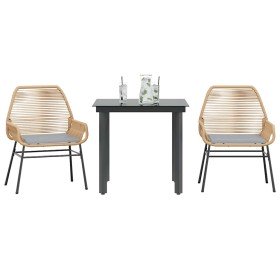 Juego de comedor jardín 3 piezas cojines ratán sintético marrón en Conjuntos de jardín | Comprar online en Foru.es