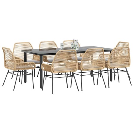 Juego comedor jardín 9 pzas cojines ratán sintético marrón en Conjuntos de jardín | Comprar online en Foru.es