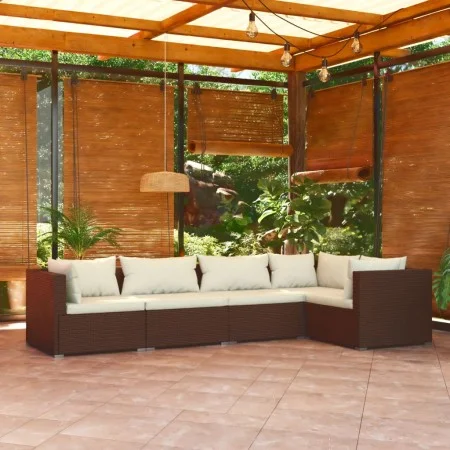 5-teiliges Gartenmöbel-Set und braune Kissen aus synthetischem Rattan von vidaXL, Gartensets - Ref: Foro24-3101690, Preis: 44...
