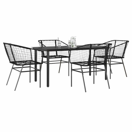 Juego de comedor jardín 5 piezas ratán sintético vidrio negro en Conjuntos de jardín | Comprar online en Foru.es