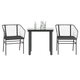 Set comedor jardín 3 pzas cojines ratán sintético vidrio negro en Conjuntos de jardín | Comprar online en Foru.es