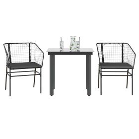 Set comedor jardín 3 pzas cojines ratán sintético vidrio negro en Conjuntos de jardín | Comprar online en Foru.es