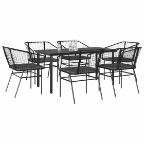 Set de comedor de jardín 7 piezas cojines ratán sintético negro en Conjuntos de jardín | Comprar online en Foru.es