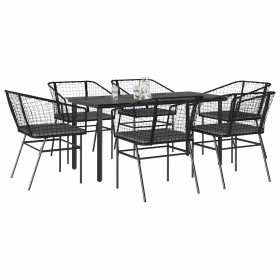 Set de comedor de jardín 7 piezas cojines ratán sintético negro en Conjuntos de jardín | Comprar online en Foru.es