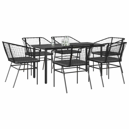 Set de comedor de jardín 7 piezas cojines ratán sintético negro en Conjuntos de jardín | Comprar online en Foru.es