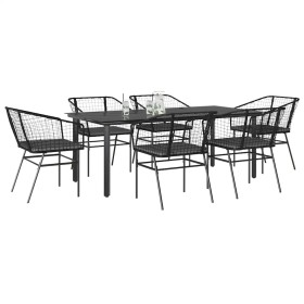 Set de comedor de jardín 7 piezas cojines ratán sintético negro en Conjuntos de jardín | Comprar online en Foru.es