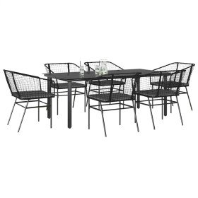 Set de comedor de jardín 7 piezas cojines ratán sintético negro en Conjuntos de jardín | Comprar online en Foru.es