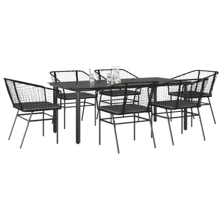 Set de comedor de jardín 7 piezas cojines ratán sintético negro en Conjuntos de jardín | Comprar online en Foru.es