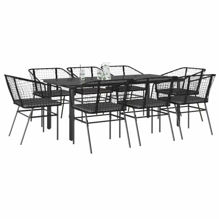 Set de comedor jardín 9 piezas cojines ratán polivinílico negro en Conjuntos de jardín | Comprar online en Foru.es