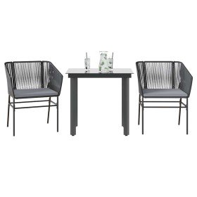 Set comedor jardín 3 pzas cojines ratán sintético vidrio negro en Conjuntos de jardín | Comprar online en Foru.es
