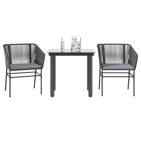 Set comedor jardín 3 pzas cojines ratán sintético vidrio negro en Conjuntos de jardín | Comprar online en Foru.es