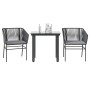 Set comedor jardín 3 pzas cojines ratán sintético vidrio negro en Conjuntos de jardín | Comprar online en Foru.es
