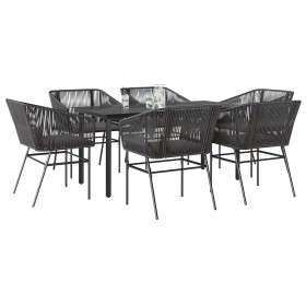 Set de comedor de jardín 7 piezas cojines ratán sintético negro en Conjuntos de jardín | Comprar online en Foru.es
