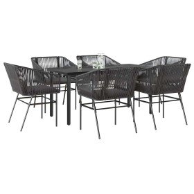 Set de comedor de jardín 7 piezas cojines ratán sintético negro en Conjuntos de jardín | Comprar online en Foru.es