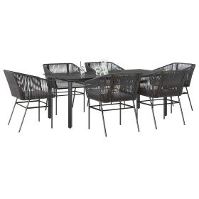 Set de comedor de jardín 7 piezas cojines ratán sintético negro en Conjuntos de jardín | Comprar online en Foru.es