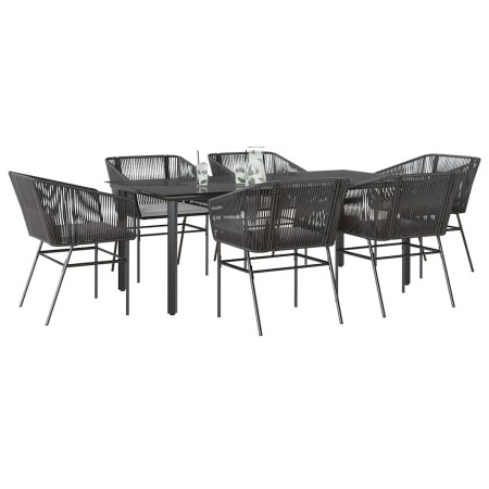 Set de comedor de jardín 7 piezas cojines ratán sintético negro en Conjuntos de jardín | Comprar online en Foru.es