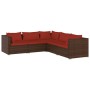 Set sofás de jardín 5 piezas y cojines ratán sintético marrón de vidaXL, Conjuntos de jardín - Ref: Foro24-3101699, Precio: 4...