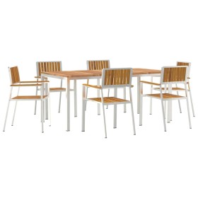 Juego de comedor para exteriores 7 pcs Madera de Acacia Sólida en Mesas de jardín | Comprar online en Foru.es