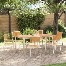 Juego de comedor para exteriores 7 pcs Madera de teca maciza en Mesas de jardín | Comprar online en Foru.es