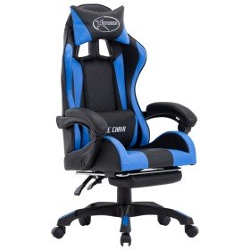 Silla gaming con reposapiés cuero sintético azul y negro en Sillas de oficina | Comprar online en Foru.es