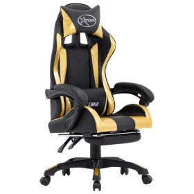 Silla gaming con reposapiés cuero sintético negro y dorado en Sillas de oficina | Comprar online en Foru.es