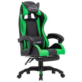 Silla gaming con reposapiés cuero sintético verde y negro en Sillas de oficina | Comprar online en Foru.es