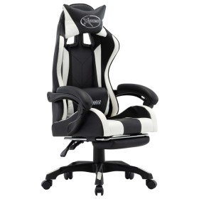 Silla gaming con reposapiés cuero sintético blanco y negro en Sillas de oficina | Comprar online en Foru.es