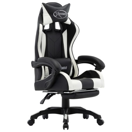 Silla gaming con reposapiés cuero sintético blanco y negro en Sillas de oficina | Comprar online en Foru.es