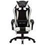 Silla gaming con reposapiés cuero sintético blanco y negro en Sillas de oficina | Comprar online en Foru.es