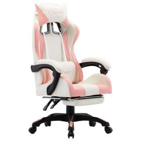 Silla gaming con reposapiés cuero sintético rosa y blanco en Sillas de oficina | Comprar online en Foru.es