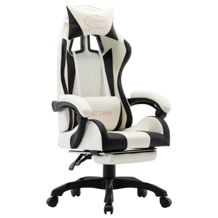 Silla gaming con reposapiés cuero sintético negro y blanco en Sillas de oficina | Comprar online en Foru.es